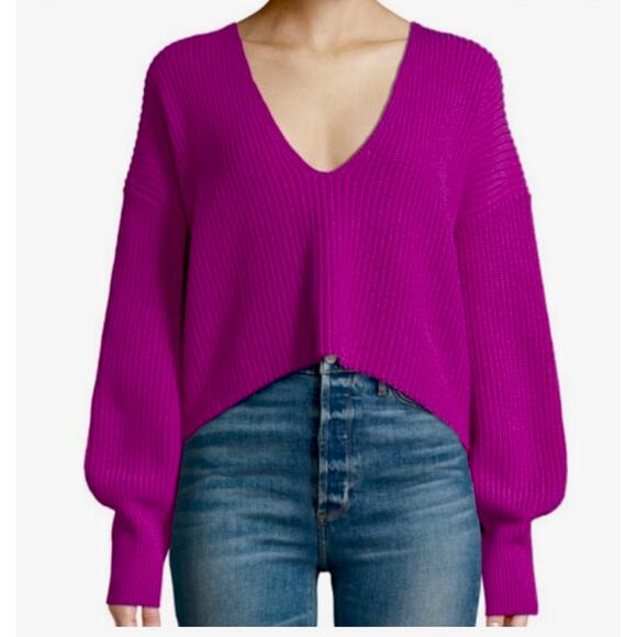 A.L.C. Violet Deep V-Neck Long Sleeve Boxy Crop Sweater XS - Picture 1 of 14
